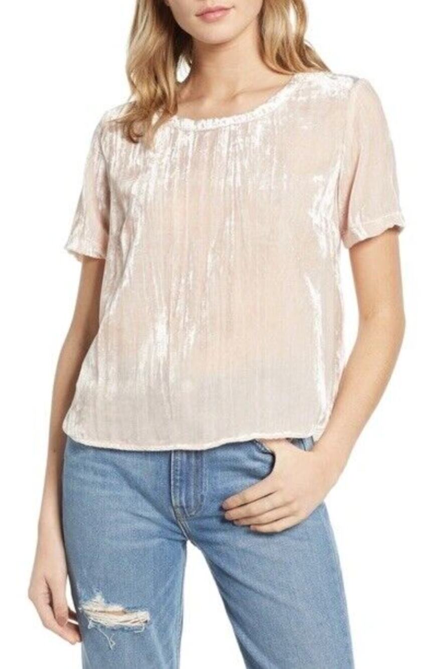Splendid Pale Pink Crushed Velvet Short Sleeve T-Shirt Top
